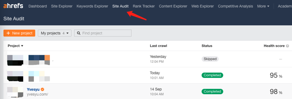 Broken Links 的监控方法 1 Ahrefs Site Audit