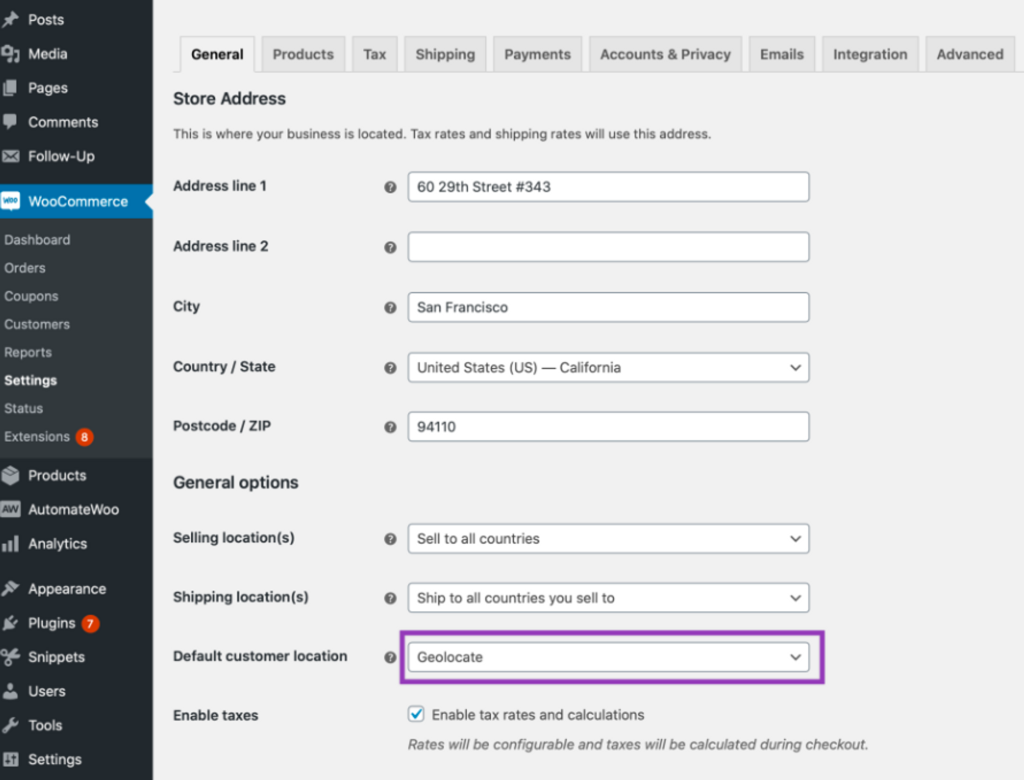 WooCommerce Settings