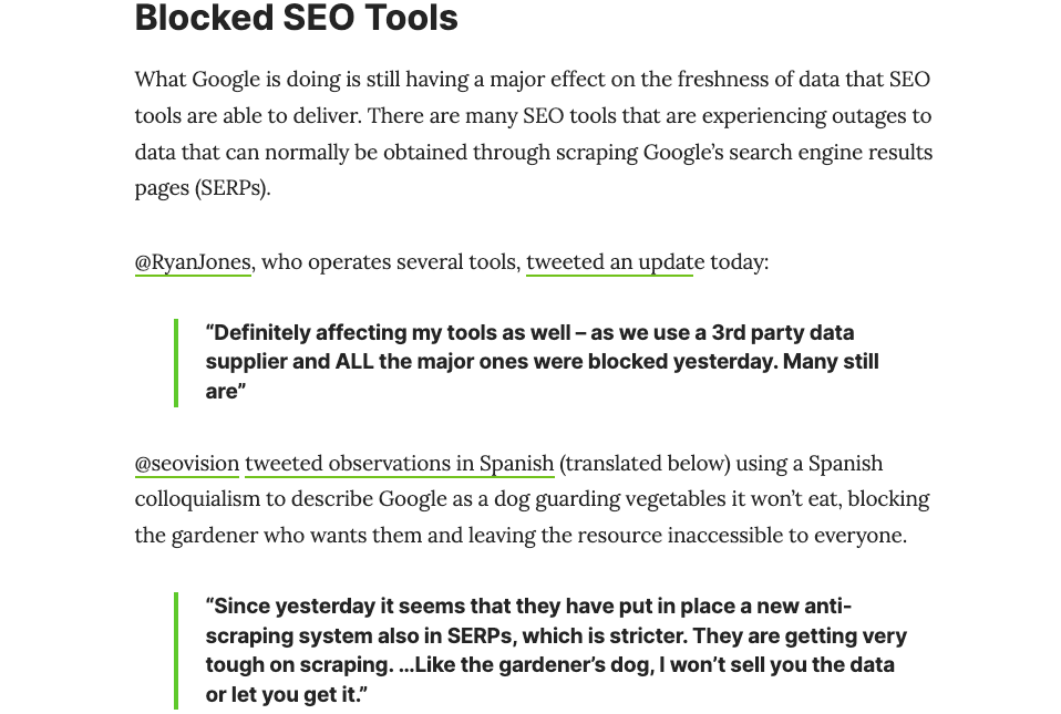 谷歌在屏蔽 SEO 工具的抓取行为 1 谷歌在屏蔽 SEO 工具的抓取行为